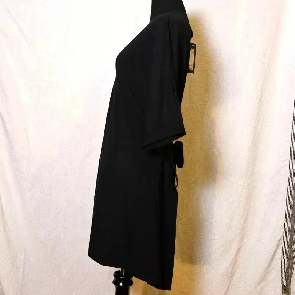Bryn Walker V Neck‎ Tie Back Sheath Black Dress Lagen Look SZ XS USA - Picture 3 of 14